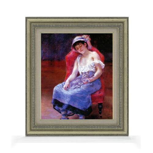 【油絵 直筆仕上げ】ルノワール 眠る少女 F8 【額入り】 絵画 販売 8号 油彩 風景画 602×528mm 複製画 送料無料 プレゼント ギフト 開店祝い 開業祝い 退職祝い 新築祝い リビング 玄関 モダン アートフレーム 壁掛け