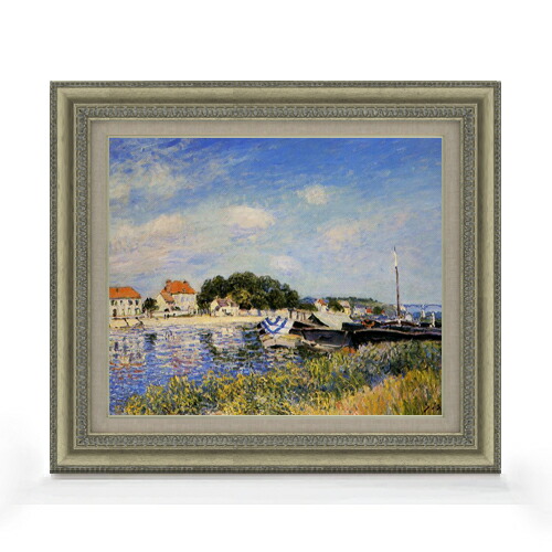 【油絵 直筆仕上げ】シスレー セーヌ・エ・マルヌの畔 F8 【額入り】 絵画 販売 8号 油彩 風景画 602×528mm 複製画 送料無料 プレゼント ギフト 開店祝い 開業祝い 退職祝い 新築祝い リビング 玄関 モダン アートフレーム 壁掛け