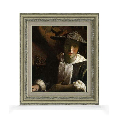 【油絵 直筆仕上げ】フェルメール フルートを持つ女 F8 【額入り】 絵画 販売 8号 油彩 風景画 602×528mm 複製画 送料無料 プレゼント ギフト 開店祝い 開業祝い 退職祝い 新築祝い リビング 玄関 モダン アートフレーム 壁掛け|絵画販売アートレスト