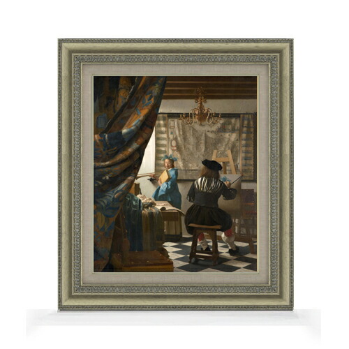 【油絵 直筆仕上げ】フェルメール 絵画芸術 F8 【額入り】 絵画 販売 8号 油彩 風景画 602×528mm 複製画 送料無料 プレゼント ギフト 開店祝い 開業祝い 退職祝い 新築祝い リビング 玄関 モダン アートフレーム 壁掛け