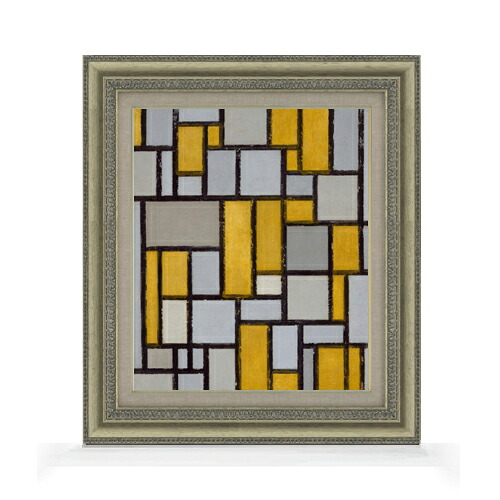 【油絵 直筆仕上げ】ピート・モンドリアン Composition with Grid #1 F8 【額入り】 絵画 販売 8号 油彩 抽象画 602×528mm 複製画 送料無料 プレゼント ギフト 開店祝い 開業祝い 退職祝い 新築祝い リビング 玄関 モダン アートフレーム 壁掛け|絵画販売アートレスト