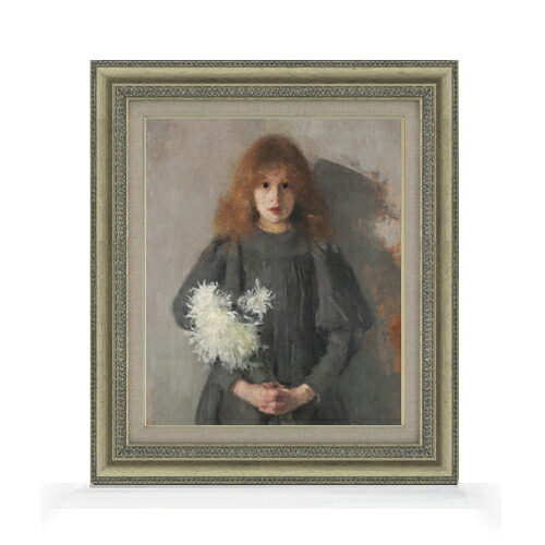 【油絵 直筆仕上げ】ボズナンスカ Girl with Chrysanthemums F8 【額入り】 絵画 販売 8号 油彩 人物画 602&times;528mm 複製画 送料無料 プレゼント ギフト 開店祝い 開業祝い 退職祝い 新築祝い リビング 玄関 モダン アートフレーム 壁掛け｜絵画販売アートレスト