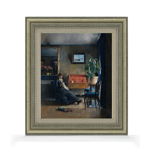 【油絵 直筆仕上げ】ハリエット・バッカー Blue Interior F8 【額入り】 絵画 販売 8号 油彩 抽象画 602×528mm 複製画 送料無料 プレゼント ギフト 開店祝い 開業祝い 退職祝い 新築祝い リビング 玄関 モダン アートフレーム 壁掛け