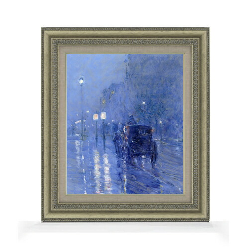 【油絵 直筆仕上げ】フレデリック・チャイルド・ハッサム Rainy Midnight F8 【額入り】 絵画 販売 8号 油彩 風景画 602×528mm 複製画 送料無料 プレゼント ギフト 開店祝い 開業祝い 退職祝い 新築祝い リビング 玄関 モダン アートフレーム 壁掛け