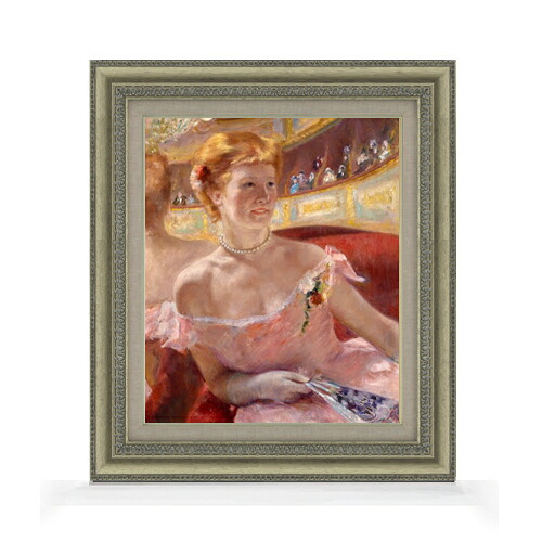 【油絵 直筆仕上げ】メアリー・カサット Woman with a Pearl Necklace in a Loge F8 8号 油彩 人物画 602×528mm 複製画 送料無料 プレゼント ギフト 開店祝い 開業祝い 退職祝い 新築祝い リビング 玄関 モダン アートフレーム 壁掛け