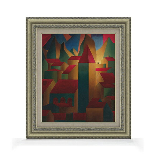 【油絵 直筆仕上げ】グロスバーグ 家、塔、山々 F8 【額入り】 絵画 販売 8号 油彩 抽象画 602×528mm 複製画 送料無料 プレゼント ギフト 開店祝い 開業祝い 退職祝い 新築祝い リビング 玄関 モダン アートフレーム 壁掛け