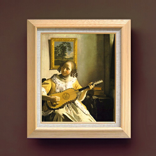 【油絵 直筆仕上げ】フェルメール ギターを弾く女 F8 【額入り】 絵画 販売 8号 油彩 風景画 600×526mm 複製画 送料無料 プレゼント ギフト 開店祝い 開業祝い 退職祝い 新築祝い リビング 玄関 モダン アートフレーム 壁掛け|絵画販売アートレスト