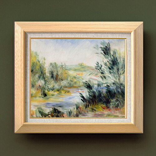 【油絵 直筆仕上げ】ルノワール 川岸にて、ボートを漕ぐ F8 【額入り】 絵画 販売 8号 油彩 風景画 600×526mm 複製画 送料無料 プレゼント ギフト 開店祝い 開業祝い 退職祝い 新築祝い リビング 玄関 モダン アートフレーム 壁掛け|絵画販売アートレスト