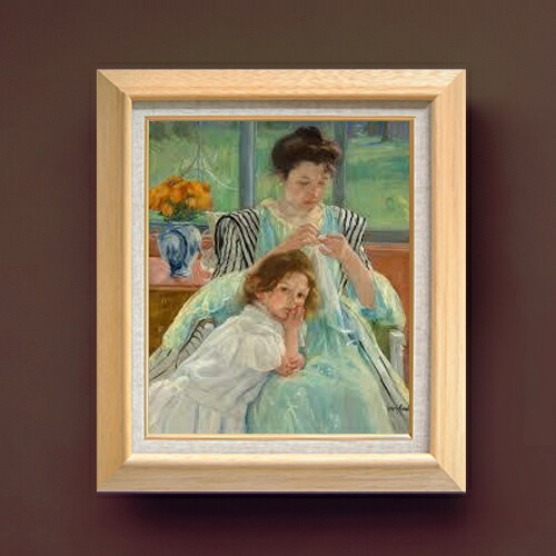 【油絵 直筆仕上げ】メアリー・カサット Young Mother Sewing F8 【額入り】 絵画 販売 8号 油彩 風景画 600×526mm 複製画 送料無料 プレゼント ギフト 開店祝い 開業祝い 退職祝い 新築祝い リビング 玄関 モダン アートフレーム 壁掛け|絵画販売アートレスト