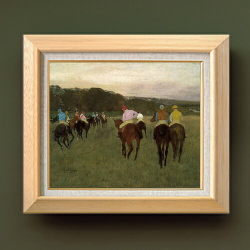 【油絵 直筆仕上げ】ドガ ロンシャンの競馬 F8 【額入り】 絵画 販売 8号 油彩 風景画 600×526mm 複製画 送料無料 プレゼント ギフト 開店祝い 開業祝い 退職祝い 新築祝い リビング 玄関 モダン アートフレーム 壁掛け|絵画販売アートレスト