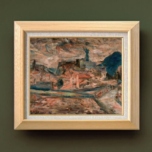 【油絵 直筆仕上げ】コフスキ 山間の小さな町の眺め F8 【額入り】 絵画 販売 8号 油彩 抽象画 600×526mm 複製画 送料無料 プレゼント ギフト 開店祝い 開業祝い 退職祝い 新築祝い リビング 玄関 モダン アートフレーム 壁掛け|絵画販売アートレスト