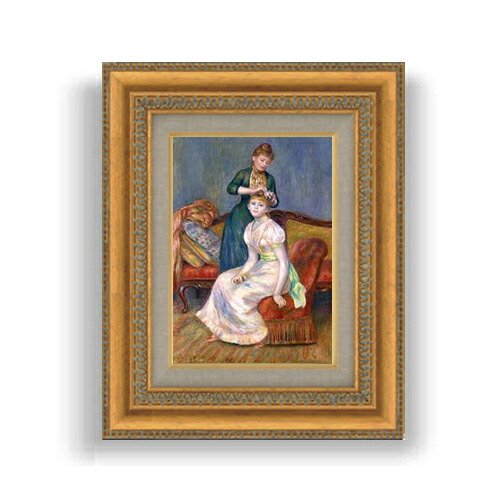 【油絵 直筆仕上げ】ルノワール 髪かざり SMサイズ 額入り 油絵直筆仕様げ 372&times;303mm 額縁ガラス板 ｜ 絵画 アート インテリア 壁掛け複製画｜絵画販売アートレスト