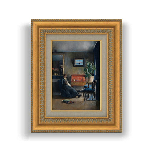 【油絵 直筆仕上げ】ハリエット・バッカー Blue Interior SMサイズ 額入り 油絵直筆仕様げ 372×303mm 額縁ガラス板 ｜ 絵画 アート インテリア 壁掛け複製画