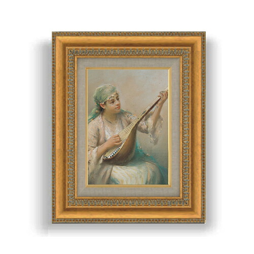 【油絵 直筆仕上げ】ファウストゾナロ Woman Playing a String Instrument SMサイズ 額入り 油絵直筆仕様げ 372×303mm 額縁ガラス板 ｜ 絵画 アート インテリア 壁掛け複製画