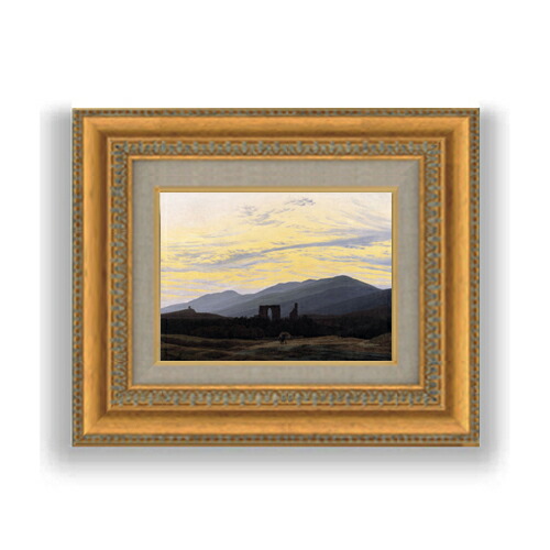 【油絵 直筆仕上げ】フリードリヒ Ruin of Eldena in the Giant Mountains SMサイズ 額入り 油絵直筆仕様げ 372×303mm 額縁ガラス板 ｜ 絵画 アート インテリア 壁掛け複製画