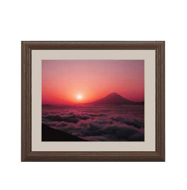 【油絵 直筆仕上げ】富士山 （１） アートフレーム：色ブラウン サイズ 額入りS 321×271mm 【軽量フレーム・額表面保護板】 油彩 風景画 オリジナルインテリア絵画 風水画 壁掛け