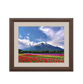 【油絵 直筆仕上げ】早春、富士山 アートフレーム：色ブラウン サイズ 額入りS 321×271mm 【軽量フレーム・額表面保護板】 油彩 風景画 オリジナルインテリア絵画 風水画 壁掛け