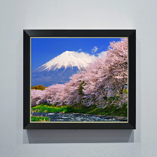 【油絵 直筆仕上げ】富士山 -桜- F10サイズ 額入り 【アップグレードフレーム】 油彩 風景画 オリジナル絵画リビング 風水画 560&times;485mm 複製画 送料無料 プレゼント ギフト 開店祝い 開業祝い 退職祝い 新築祝い リビング 玄関 アートフレーム 壁掛け｜絵画販売アートレスト