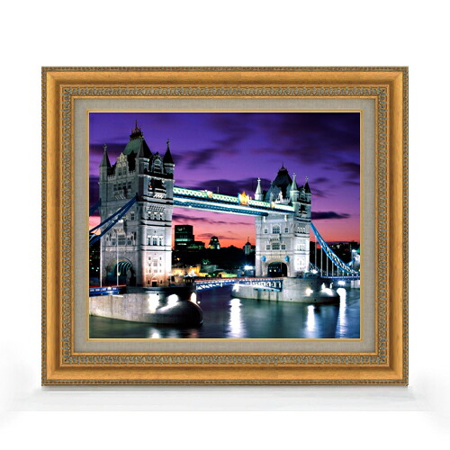 【油絵 直筆仕上げ】夜、ロンドン橋 F8サイズ 額入り 【キャンバス・アクリル/額入り】 油彩 風景画 オリジナルインテリア絵画 風水画 602×528mm 複製画 送料無料 プレゼント ギフト 開店祝い 開業祝い 退職祝い 新築祝い リビング 玄関 モダン アートフレーム 壁掛け|絵画販売アートレスト