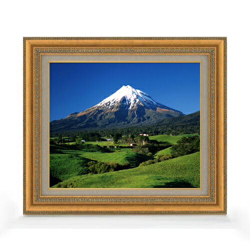【油絵 直筆仕上げ】新緑、富士山 F8サイズ 額入り 【キャンバス・アクリル/額入り】 油彩 風景画 オリジナルインテリア絵画 風水画 602×528mm 複製画 送料無料 プレゼント ギフト 開店祝い 開業祝い 退職祝い 新築祝い リビング 玄関 モダン アートフレーム 壁掛け