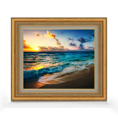 【油絵 直筆仕上げ】ビーチ-熱帯- F8サイズ 額入り 【キャンバス・アクリル/額入り】 油彩 風景画 オリジナルインテリア絵画 風水画 602×528mm 複製画 送料無料 プレゼント ギフト 開店祝い 開業祝い 退職祝い 新築祝い リビング 玄関 モダン アートフレーム 壁掛け