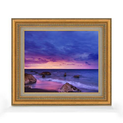 【油絵 直筆仕上げ】砂岩海景-夕暮れ- F8サイズ 額入り 【キャンバス・アクリル/額入り】 油彩 風景画 オリジナルインテリア絵画 風水画 602×528mm 複製画 送料無料 プレゼント ギフト 開店祝い 開業祝い 退職祝い 新築祝い リビング 玄関 モダン アートフレーム 壁掛け