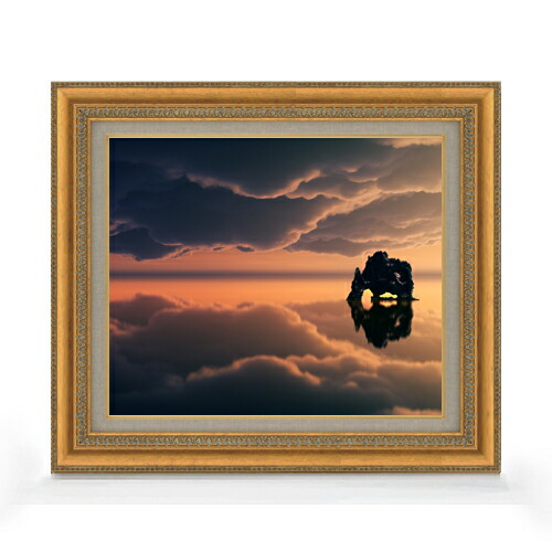 【油絵 直筆仕上げ】夕刻の幻想 F8サイズ 額入り 【キャンバス・アクリル/額入り】 油彩 風景画 オリジナルインテリア絵画 風水画 602&times;528mm 複製画 送料無料 プレゼント ギフト 開店祝い 開業祝い 退職祝い 新築祝い リビング 玄関 モダン アートフレーム 壁掛け｜絵画販売アートレスト
