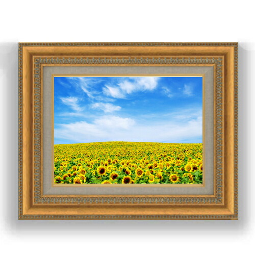 ★アウトレット★手書き油絵 ひまわり畑 額付 絵画 インテリア 油彩画 油絵 油彩 油彩画 絵 絵画 【海のひまわり畑】【B4】 絵画 HR 通販