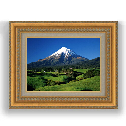 【油絵 直筆仕上げ】新緑、富士山 F4サイズ 額入り 【キャンバス・額縁】 油彩 風景画 オリジナルインテリア絵画 風水画 481&times;391mm 複製画 送料無料 プレゼント ギフト 開店祝い 開業祝い 退職祝い 新築祝い リビング 玄関 モダン アートフレーム 壁掛け｜絵画販売アートレスト