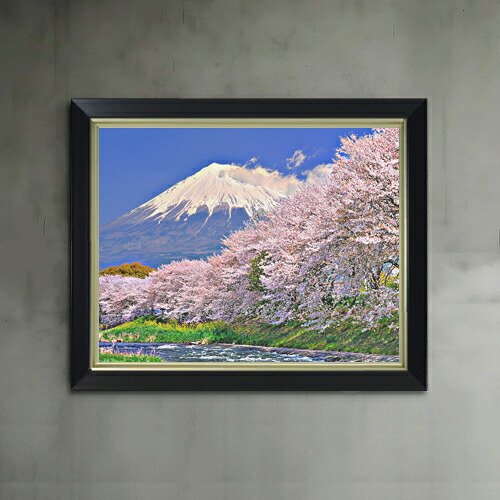 【油絵 直筆仕上げ】富士山 -桜- F6サイズ 額入り 【アップグレードフレーム】 油彩 風景画 オリジナルインテリア絵画 風水画 476&times;384mm 複製画 送料無料 プレゼント ギフト 開店祝い 開業祝い 退職祝い 新築祝い リビング 玄関｜絵画販売アートレスト
