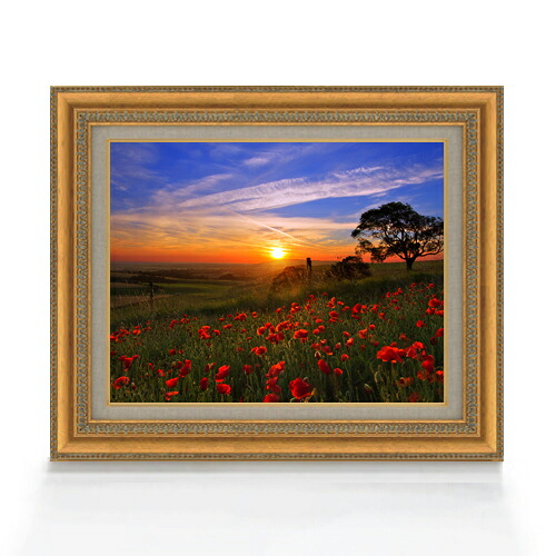 【油絵 直筆仕上げ】夕焼けの花畑 F6サイズ 額入り 【キャンバス・アクリル/額入り】 油彩 風景画 オリジナルインテリア絵画 風水画 558×467mm 複製画 送料無料 プレゼント ギフト 開店祝い 開業祝い 退職祝い 新築祝い リビング 玄関 モダン アートフレーム 壁掛け|絵画販売アートレスト