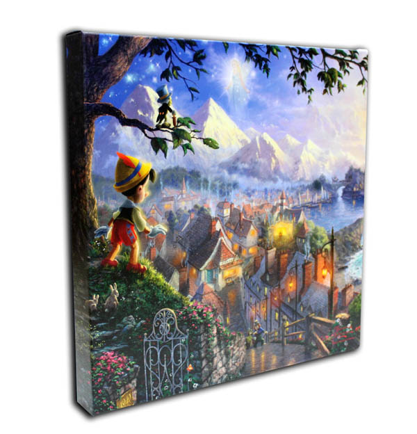 【マラソン限定クーポン】【レビュー特典付き】ディズニー/トーマス キンケード「ピノキオ/星に願いを」作品証明書 展示用フック付 キャンバスジークレ ギャラリーラップ インテリア アート Disney 絵画インテリア【輸入品】画像