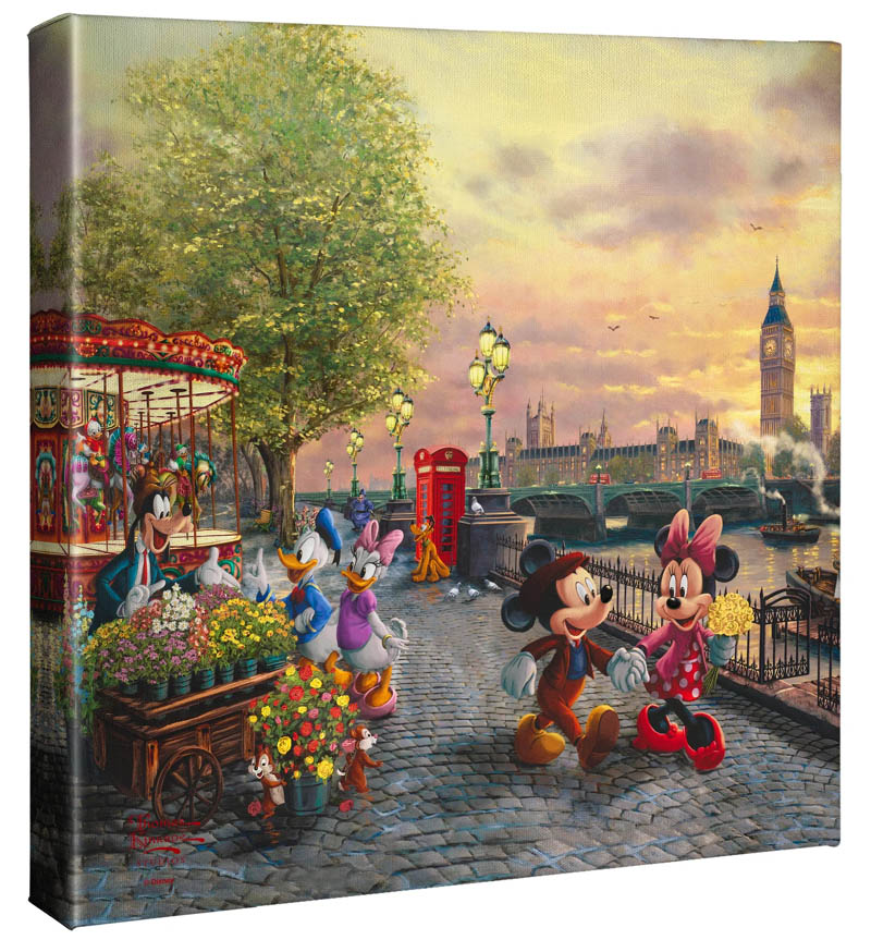【マラソン限定クーポン】ディズニー 絵画 トーマス キンケード「ミッキー＆ミニー/イン ロンドン」作品証明書 展示用フック付 キャンバスジークレ ギャラリーラップ インテリア アート Disney 絵画インテリア【レビュー特典付き】【輸入品】｜アートショップ フォームス