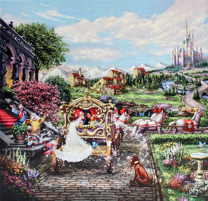 【マラソン限定クーポン】ディズニー 絵画 トーマス キンケード「シンデレラ/ハピリー エバー アフター」作品証明書 展示用フック付 キャンバスジークレ ギャラリーラップ インテリア アート Disney 絵画インテリア【レビュー特典付き】【輸入品】｜アートショップ フォームス