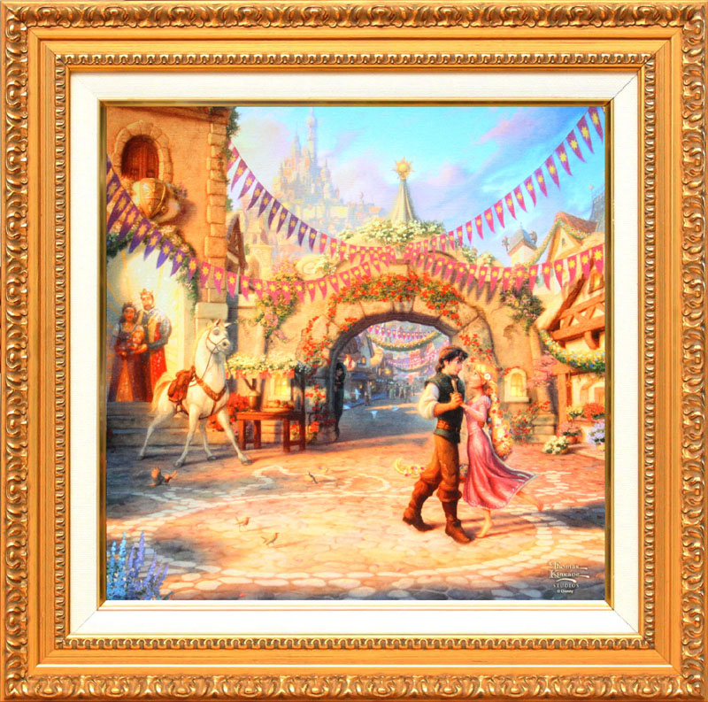ディズニー 絵画 トーマス キンケード「塔の上のラプンツェル/ダンシング イン ザ サンライト コートヤード」作品証明書 展示用フック付 キャンバスジークレ ギャラリーラップ インテリア アート Disney 絵画インテリア【レビュー特典付き】【輸入品】