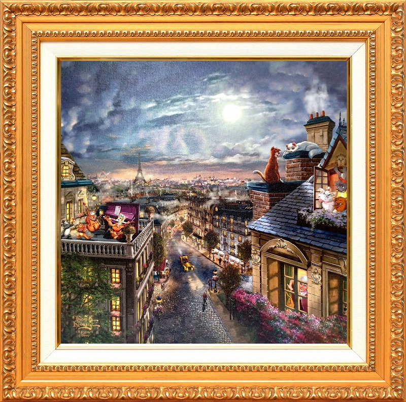 【マラソン限定クーポン】ディズニー 絵画 トーマス キンケード「おしゃれキャット/月下の愛」作品証明書 展示用フック付 キャンバスジークレ ギャラリーラップ インテリア アート Disney 絵画インテリア【レビュー特典付き】【輸入品】