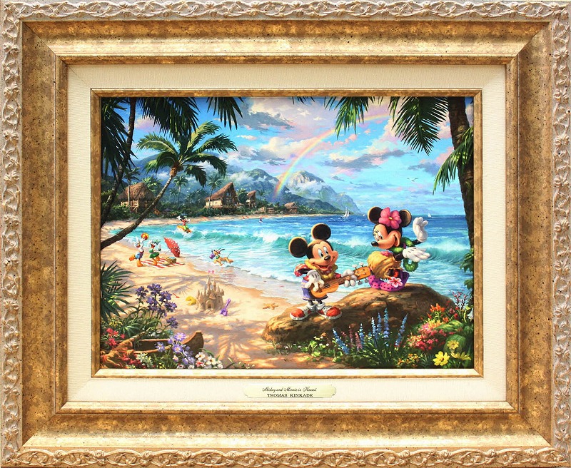 【マラソン限定クーポン】ディズニー 絵画 トーマス キンケード「ミッキー&ミニー/イン ハワイ」作品証明書 展示用フック付 キャンバスジークレ CC インテリア アート Disney 絵画インテリア【レビュー特典付き】【輸入品】