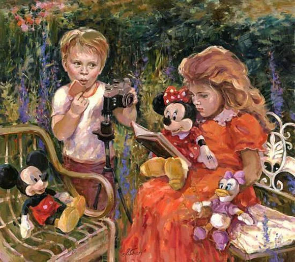 ディズニー絵画 ミッキー ミニー ミニーへ読み聞かせ 限定95部 キャンバスジークレ額縁5種展開 作品証明書 展示用フック付 輸入品 Scadep Org
