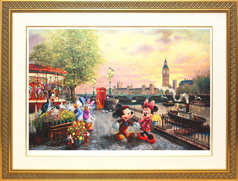 【マラソン限定クーポン】ディズニー 絵画 トーマス キンケード「ミッキー＆ミニー/イン ロンドン」作品証明書 展示用フック付 限定ペーパージークレ インテリア アート Disney 絵画インテリア【レビュー特典付き】【輸入品】