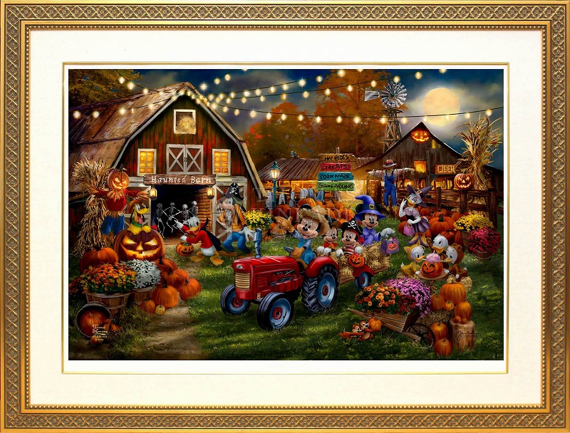 【マラソン限定クーポン】ディズニー 絵画 トーマス キンケード「ミッキー＆ミニー/ハロウィン パンプキン フェスティバル」作品証明書 展示用フック付 限定ペーパージークレ インテリア アート Disney 絵画インテリア【レビュー特典付き】【輸入品】
