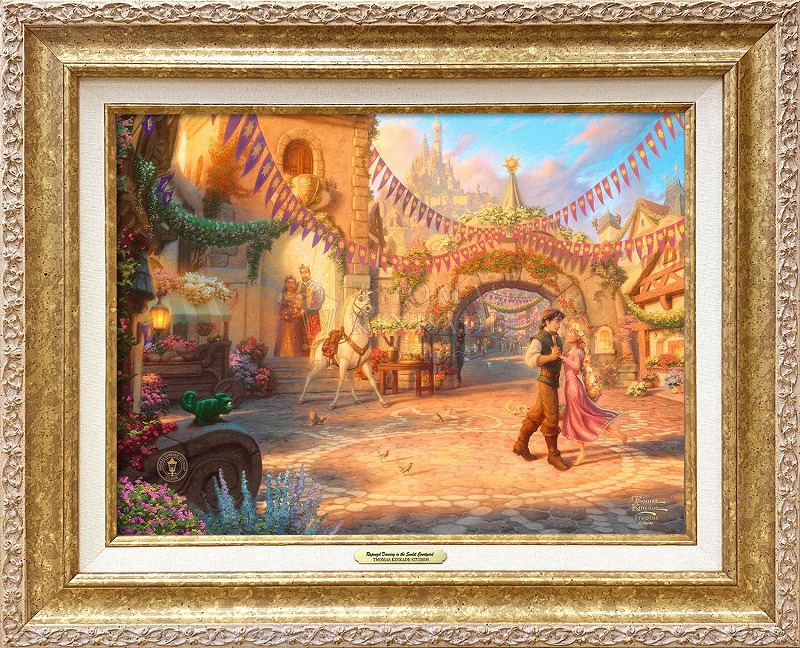 【マラソン限定クーポン】ディズニー 絵画 トーマス キンケード「塔の上のラプンツェル/ダンシング イン ザ サンライト コートヤード」作品証明書 展示用フック付 キャンバスジークレ CC インテリア アート Disney 絵画インテリア【レビュー特典付き】【輸入品】