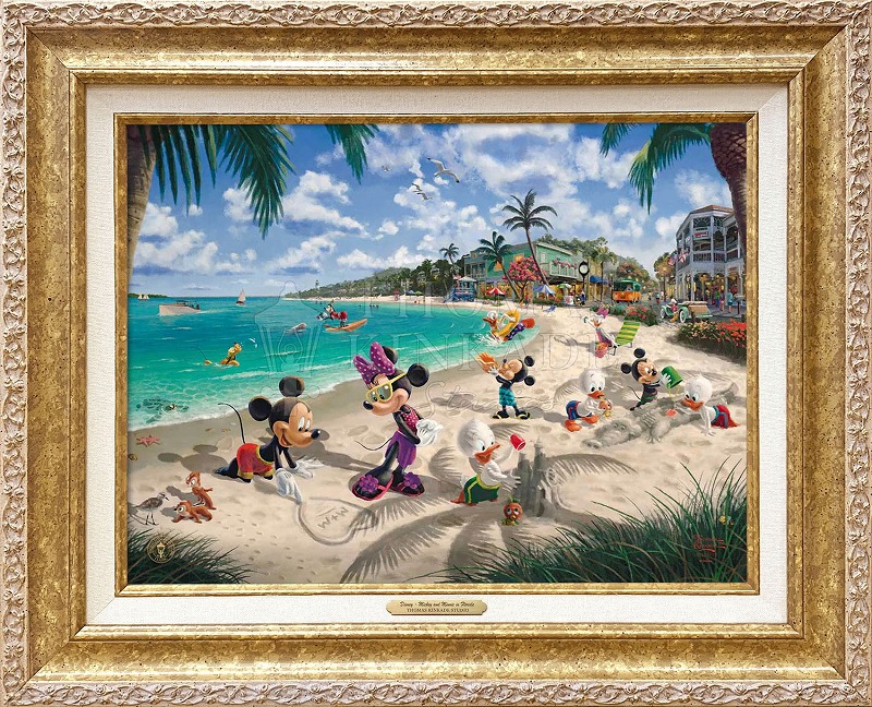 【マラソン限定クーポン】ディズニー 絵画 トーマス キンケード「ミッキー＆ミニー/イン フロリダ」作品証明書 展示用フック付 キャンバスジークレ CC インテリア アート Disney 絵画インテリア【レビュー特典付き】【輸入品】