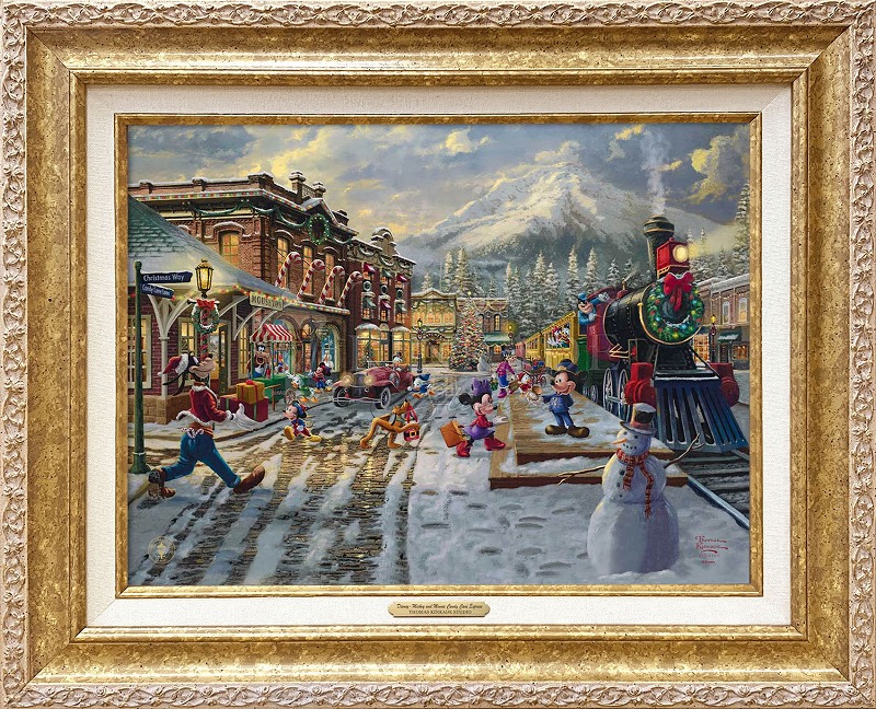 【マラソン限定クーポン】ディズニー 絵画 トーマス キンケード「ミッキー＆ミニー/キャンディケーン エクスプレス」作品証明書 展示用フック付 キャンバスジークレ CC インテリア アート Disney 絵画インテリア【レビュー特典付き】【輸入品】