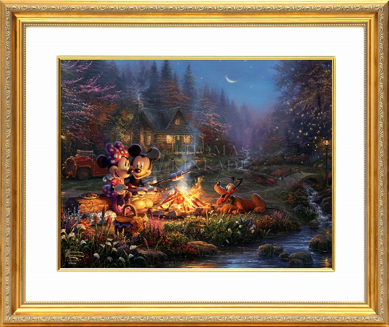【マラソン限定クーポン】ディズニー 絵画 トーマス キンケード「ミッキー&ミニー/スウィートハート キャンプファイア」額縁2種選択可 作品証明書 展示用フック付 アートプリントポスター インテリア アート Disney 絵画 輸入品【レビュー特典付き】