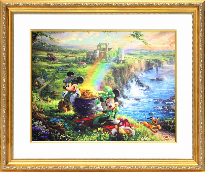 【マラソン限定クーポン】ディズニー 絵画 トーマス キンケード「ミッキー＆ミニー/イン アイルランド」額縁2種選択可 作品証明書 展示用フック付 アートプリントポスター インテリア アート Disney 絵画 輸入品【レビュー特典付き】