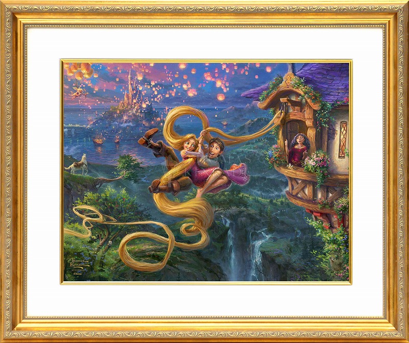 【マラソン限定クーポン】ディズニー 絵画 トーマス キンケード「塔の上のラプンツェル/アップ イン ラブ」額縁2種選択可 作品証明書 展示用フック付 アートプリントポスター インテリア アート Disney 絵画 輸入品【レビュー特典付き】