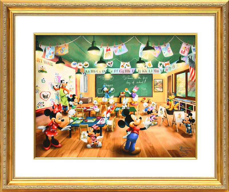 【マラソン限定クーポン】ディズニー 絵画 トーマス キンケード「ミッキー＆ミニー/スクールハウス」額縁2種選択可 作品証明書 展示用フック付 アートプリントポスター インテリア アート Disney 絵画 輸入品【レビュー特典付き】