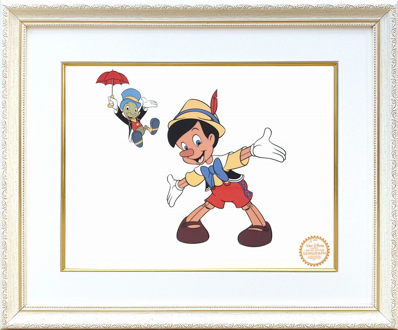 ディズニー セル画「ピノキオ&ジミニー2」展示用フック付 インテリア アート Disney セル画 絵画【レビュー特典付き】