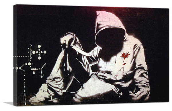 楽天市場 バンクシー フードマンとナイフ Hooded Man With Knife キャンバスジークレ インテリア 絵画インテリア Banksy 輸入品 アートショップ フォームス