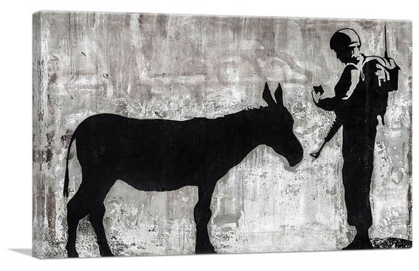 楽天市場 バンクシー ロバと兵士 Soldier Checking Donkey S Documents S キャンバスジークレ インテリア 絵画インテリア Banksy 輸入品 アートショップ フォームス